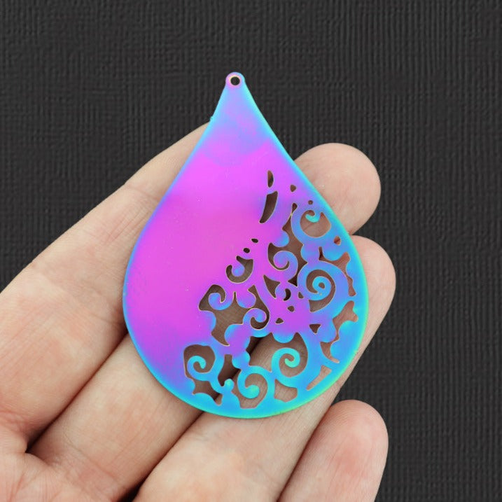 2 Paisley Rainbow Electroplated Stainless Steel Charms - SSP043