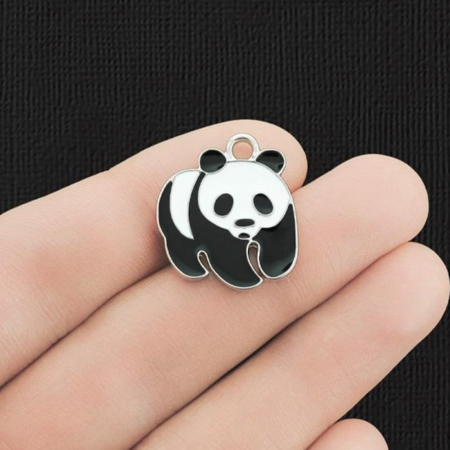 2 Panda Bear Silver Tone Enamel Charms - E239