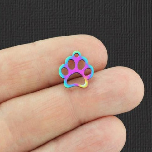 Breloques en acier inoxydable plaqué arc-en-ciel à 2 empreintes de pattes - SSP118