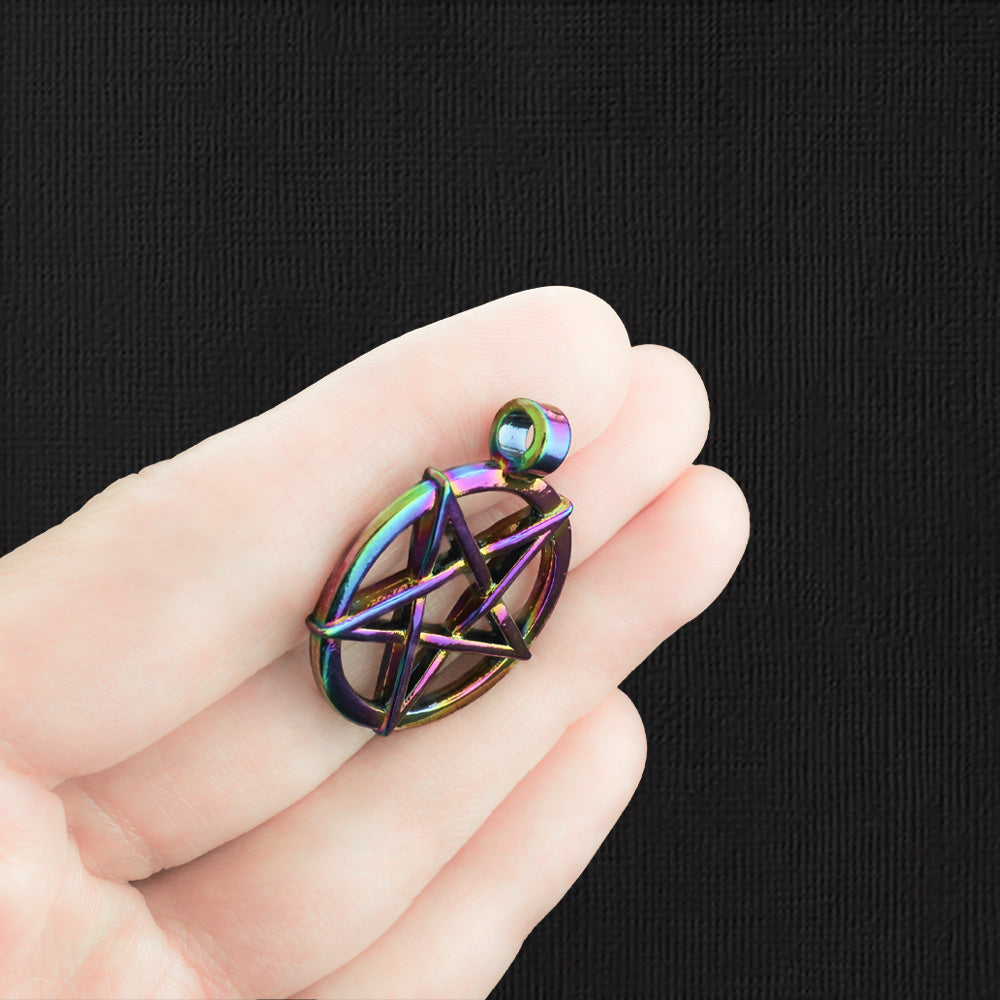 2 Pentagram Rainbow Electroplated Charms 2 Sided - E1259