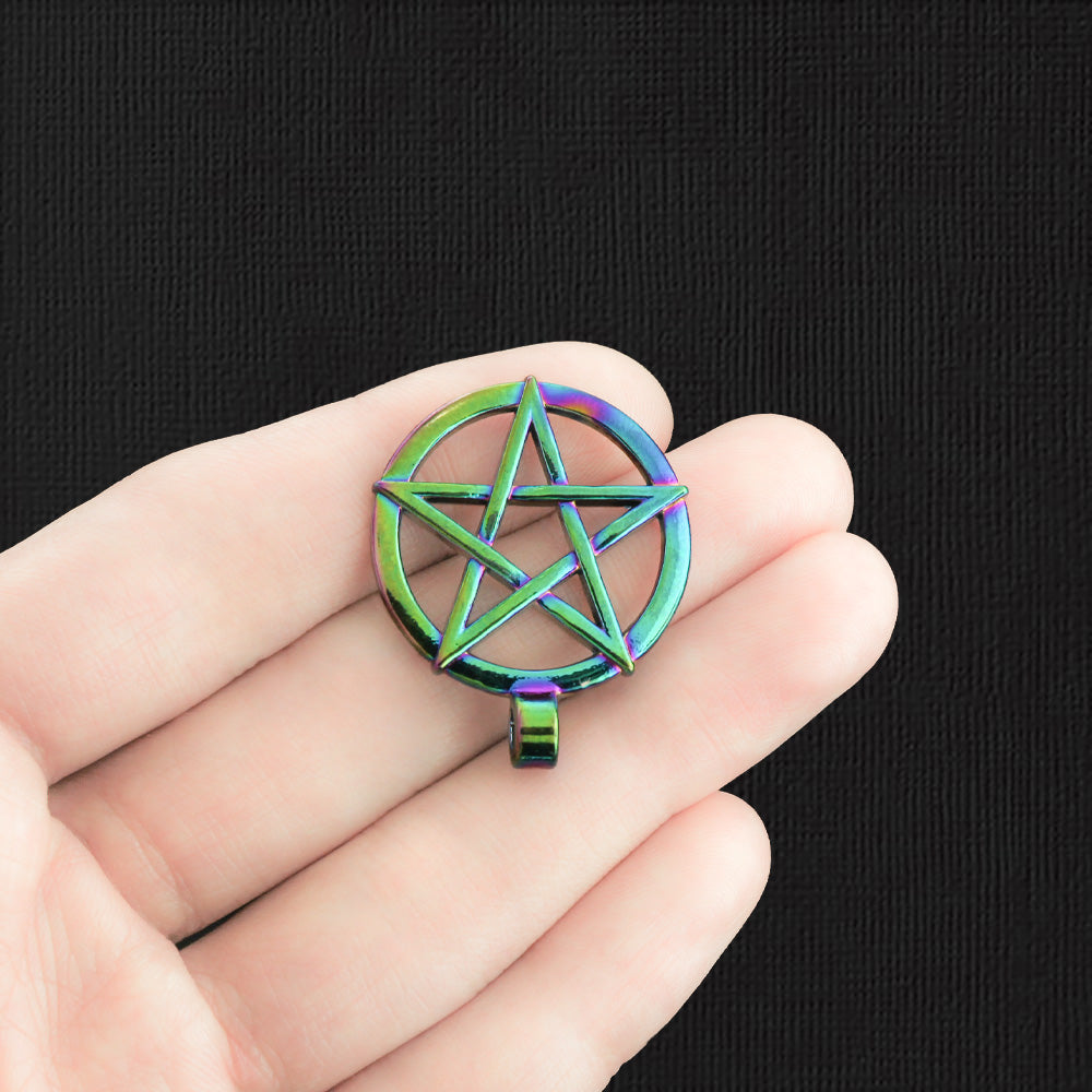 2 Pentagram Rainbow Electroplated Charms 2 Sided - E1259