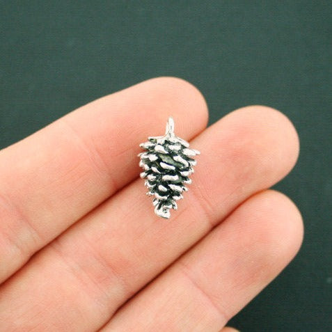 2 Pinecone Antique Silver Tone Charms 3D - SC6653