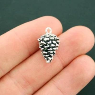 2 Pinecone Antique Silver Tone Charms 3D - SC6653