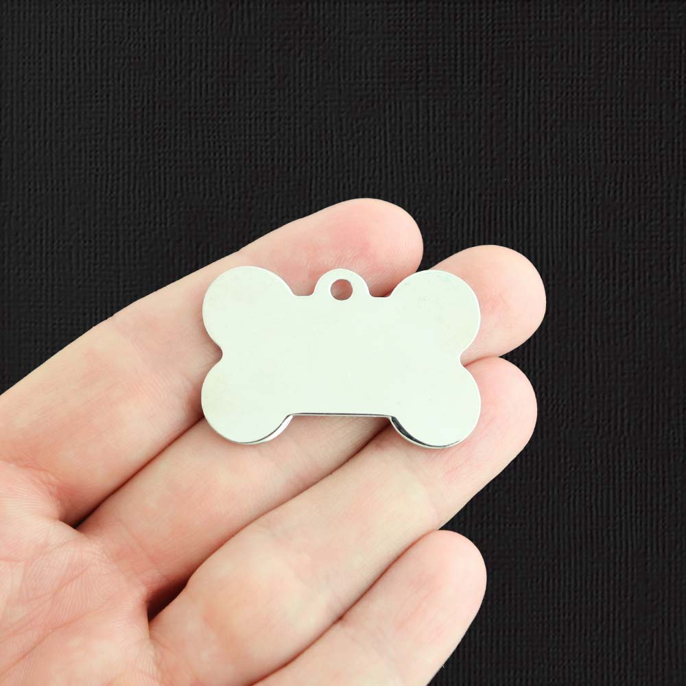 2 breloques en émail argenté avec os de chien scintillant rose - E1383