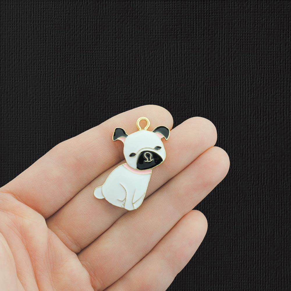 2 Pug Gold Tone Enamel Charms - E1097