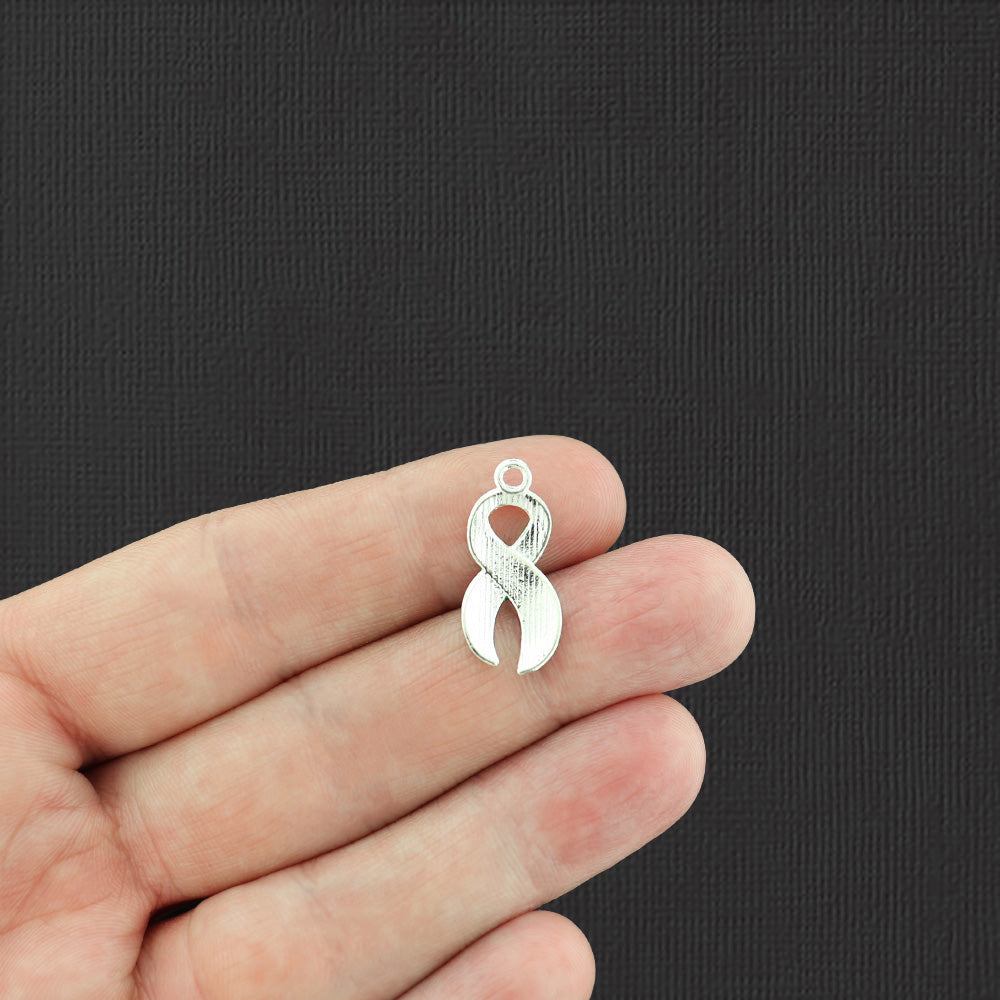 2 Purple Awareness Ribbon Silver Tone Enamel Charms - E240