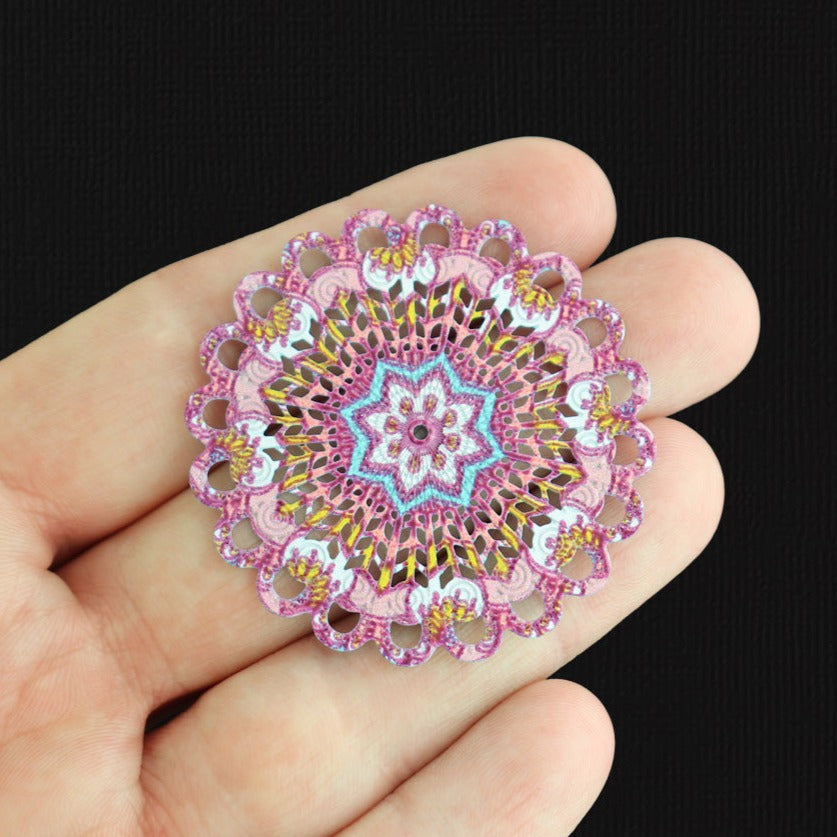 2 breloques en émail filigrane mandala violet - E1540