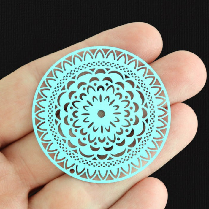 2 Purple Mandala Filigree Enamel Charms - E1545