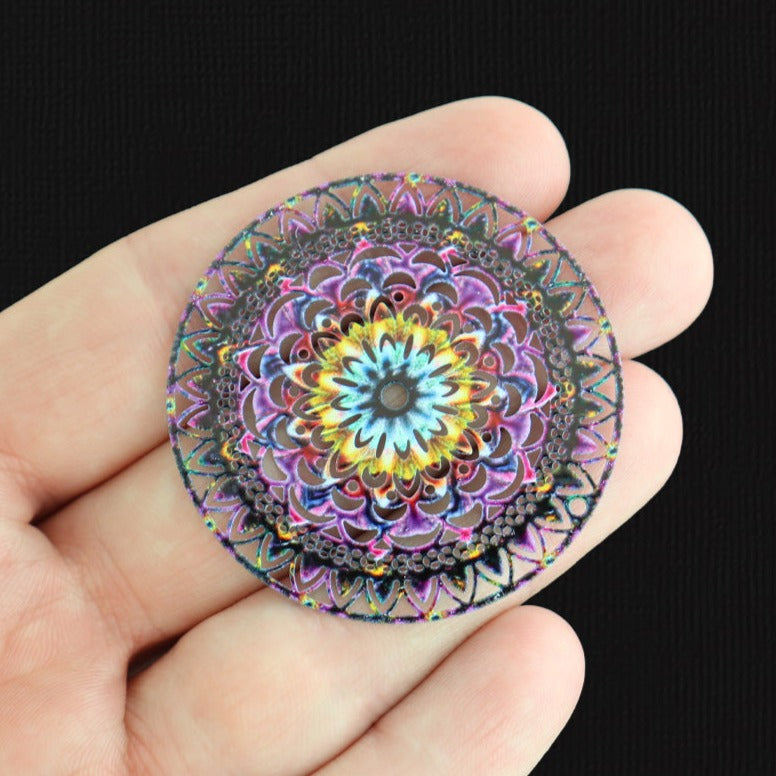 2 breloques émail filigrane mandala violet - E1545