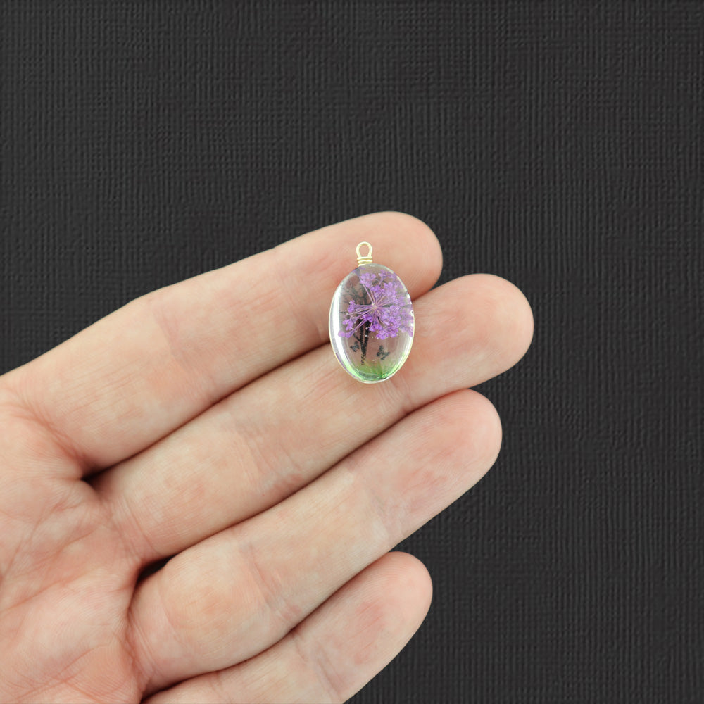 2 pendentifs en verre pressé arbre de vie violet - Z1444