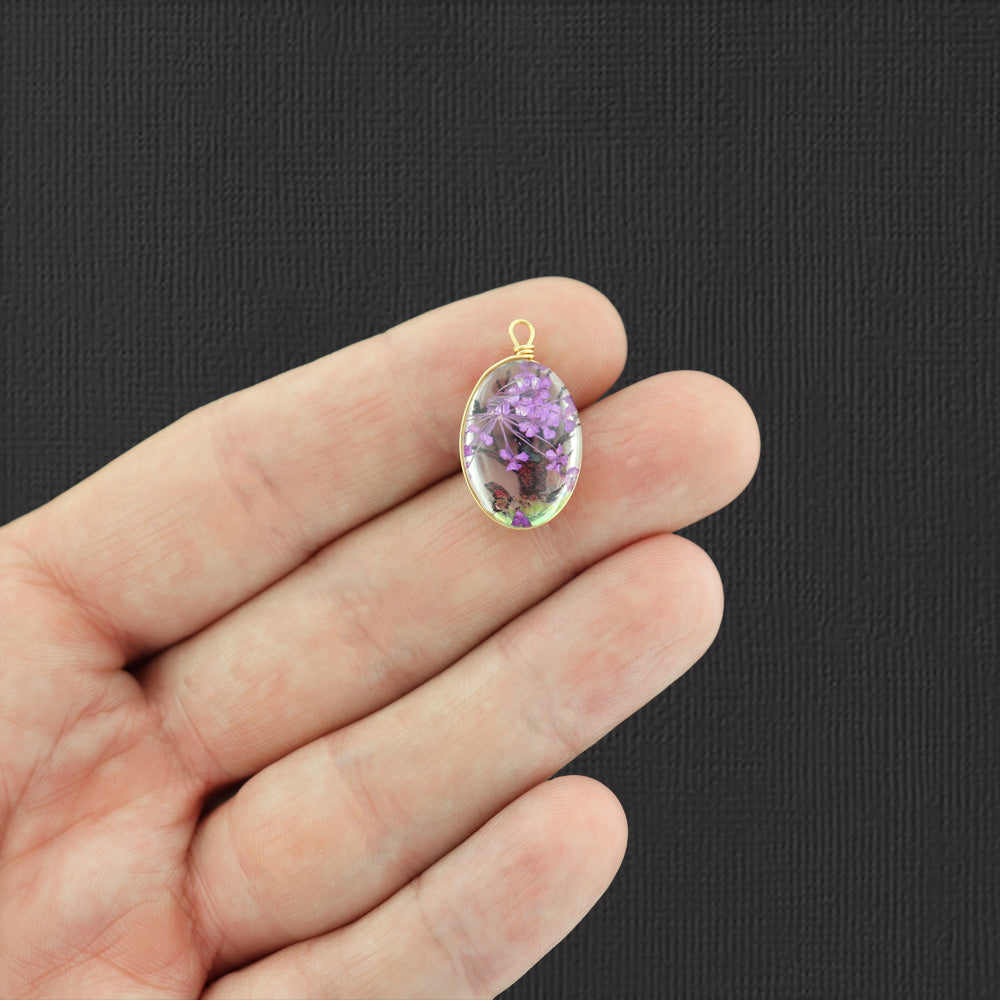 2 pendentifs en verre pressé arbre de vie violet - Z1444