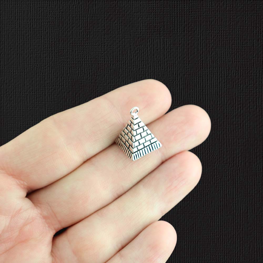 2 Pyramid Antique Silver Tone Charms 3D - SC593