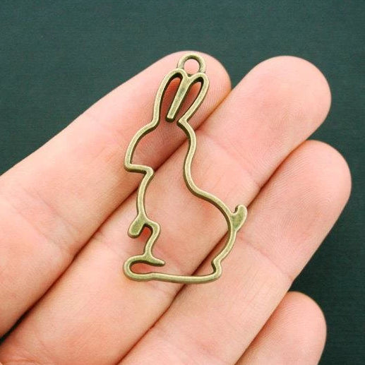 2 Rabbit Antique Bronze Tone Charms 2 Sided - BC1211