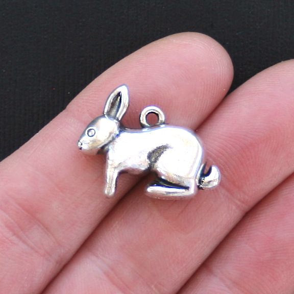 2 Rabbit Antique Silver Tone Charms 3D - SC2858