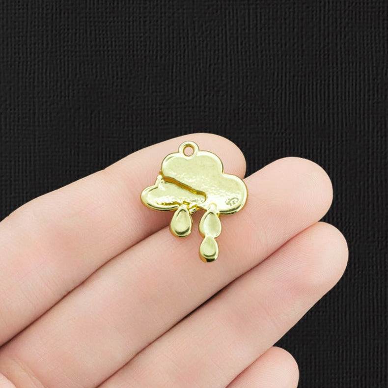 2 Rain Cloud Gold Tone Enamel Charms - E1175