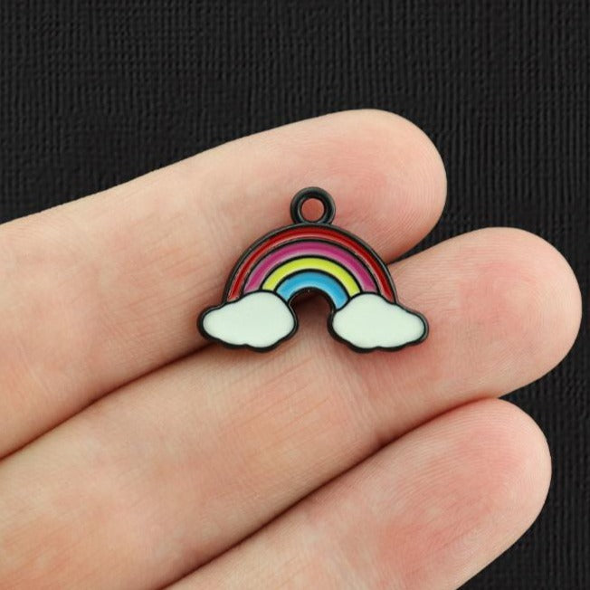 2 Rainbow Black Enamel Charms - E1087