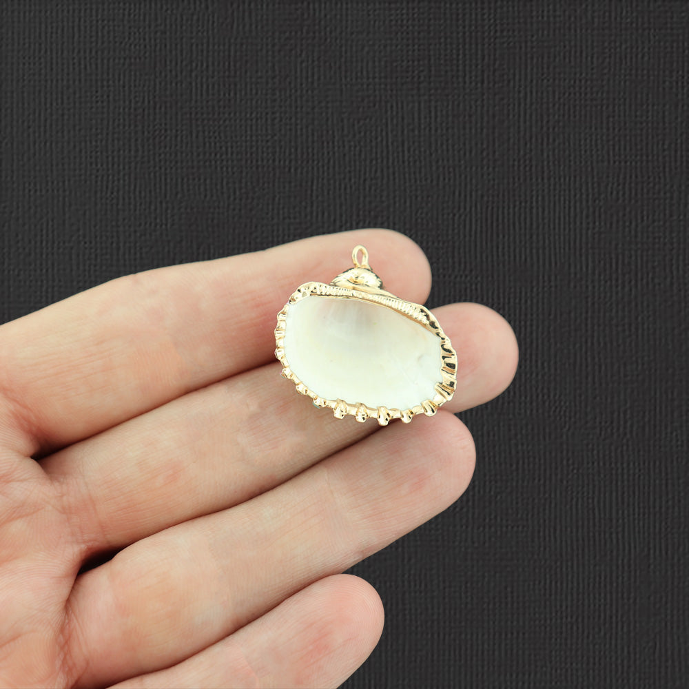 2 Rainbow Natural Seashell Gold Tone Enamel Charms - E984