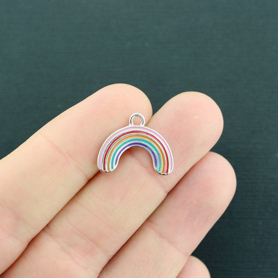 2 Rainbow Silver Tone Enamel Charms - SC253
