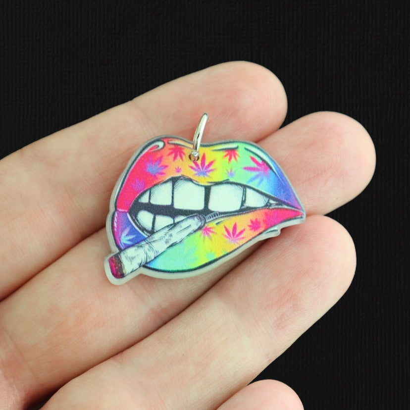 2 breloques en acrylique Rainbow Weed Lips 2 faces - K662