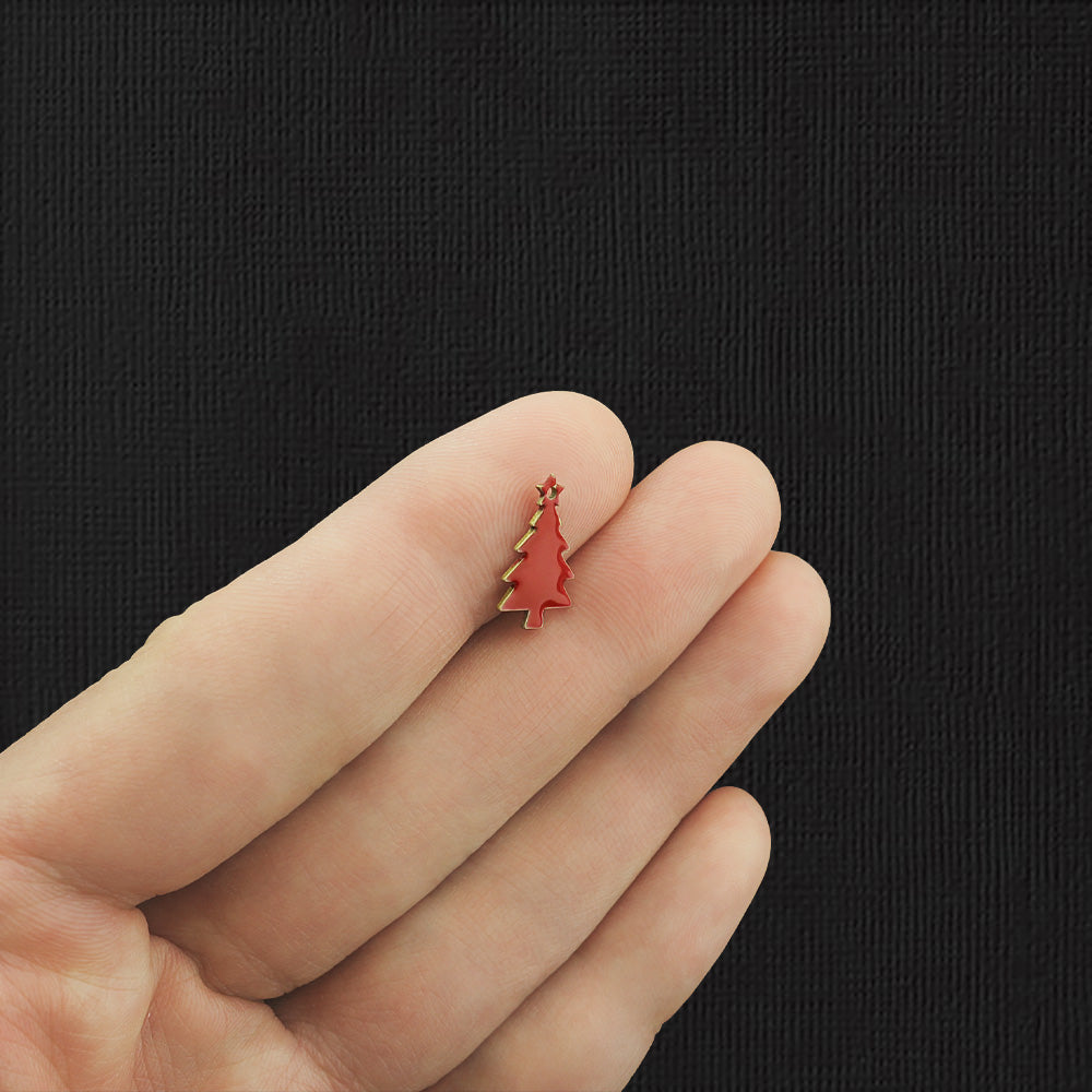 2 Red Christmas Tree Enamel Charms - E1126