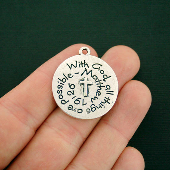 2 Religious Antique Silver Tone Charms - SC7188