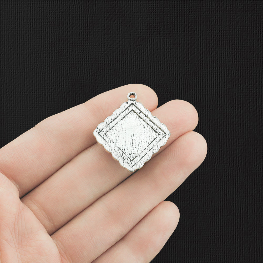 2 breloques losanges antiques argentées avec imitation turquoise - SC2696