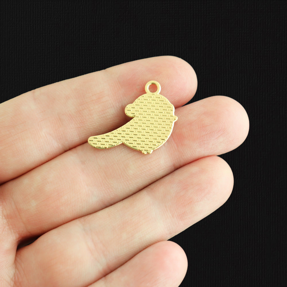 2 Robin with Winter Hat Connector Gold Tone Enamel Charms - E1083