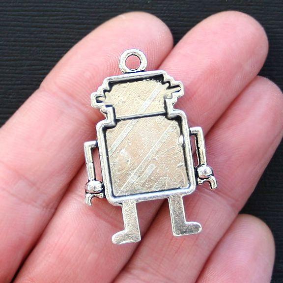 2 Robot Antique Silver Tone Charms - SC2776