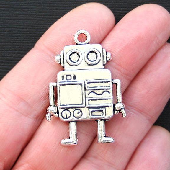 2 Robot Antique Silver Tone Charms - SC2776