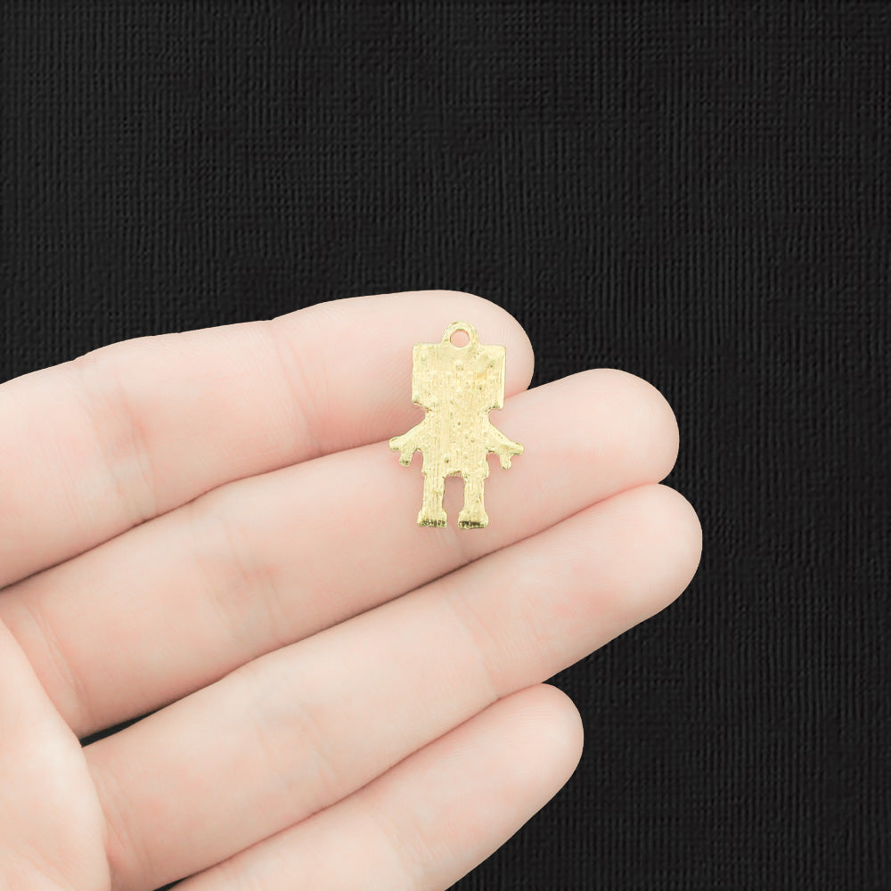 2 Robot Gold Tone Enamel Charms - E040