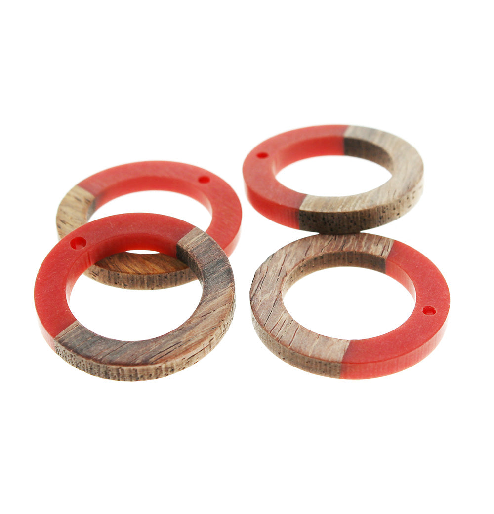 2 Round Natural Wood and Resin Charms - Choose Your Color!