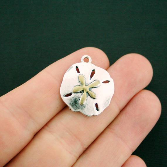 2 Sand Dollar Antique Silver and Gold Tone Charms - SC7061