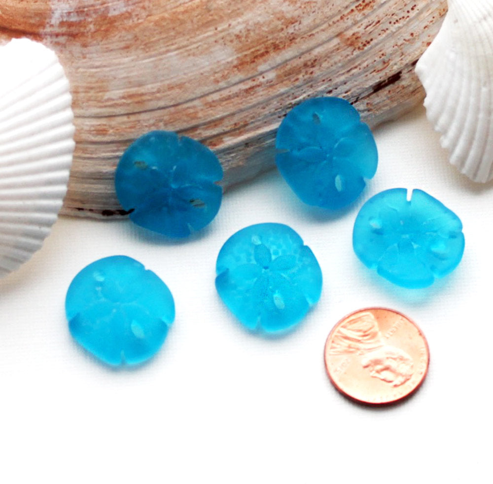 2 breloques en verre de mer de culture dollar des sables turquoise - U116