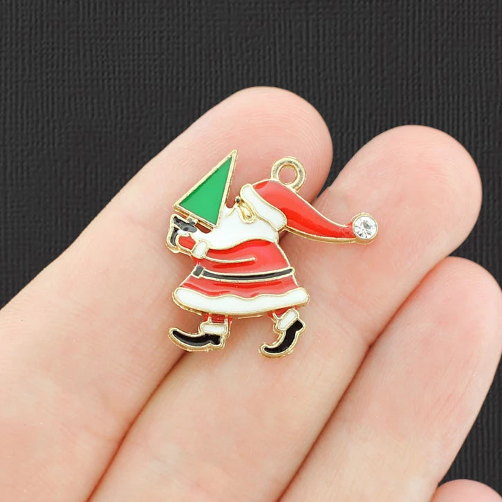 2 Santa Gold Tone Enamel Charms - E785