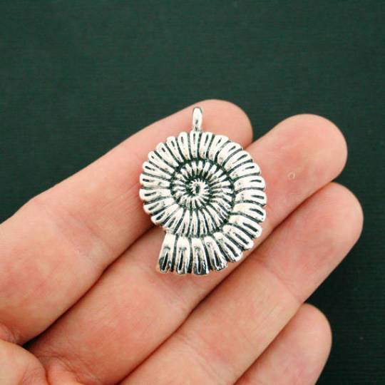 2 Seashell Antique Silver Tone Charms 2 Sided - SC1759