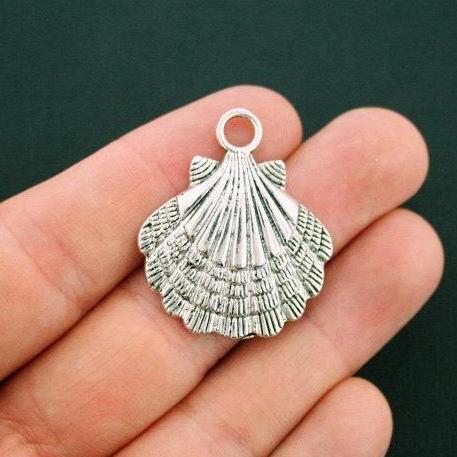 2 Seashell Antique Silver Tone Charms - SC5996