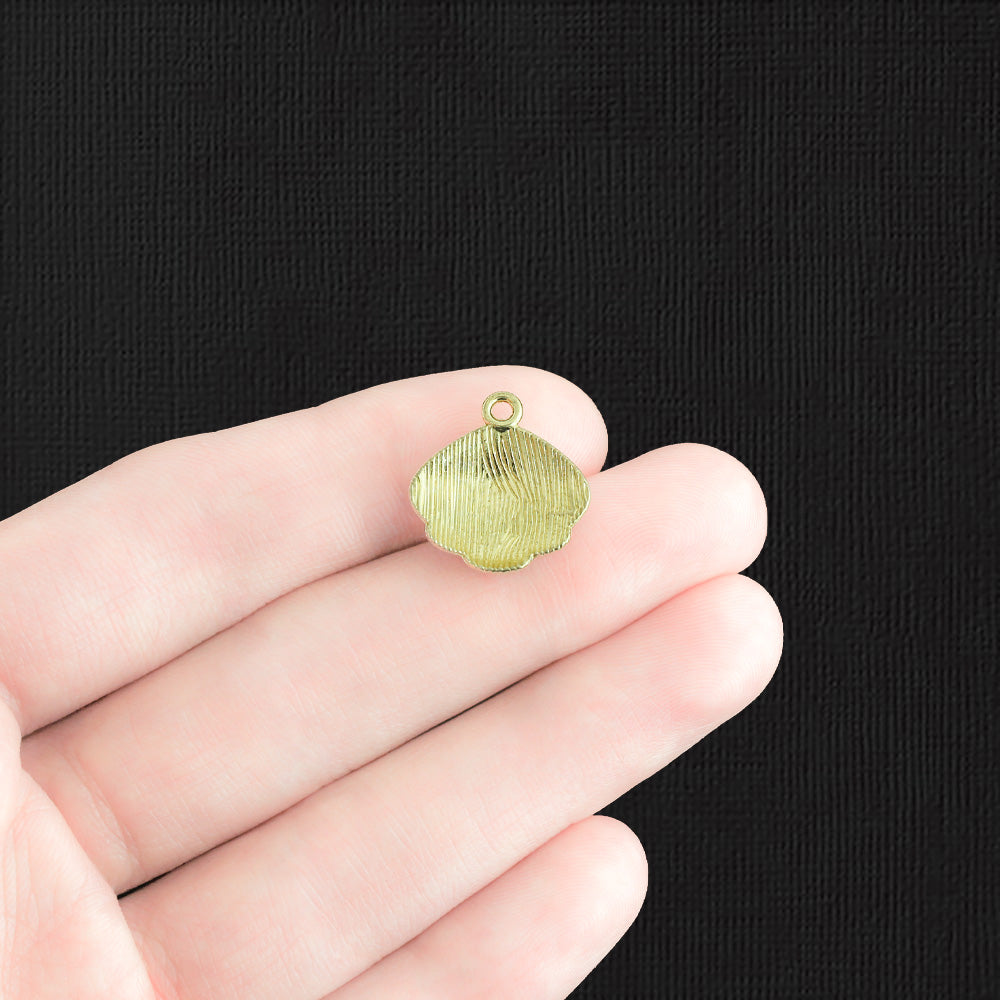 2 Seashell Gold Tone Enamel Charms with Inset Rhinestones - E023