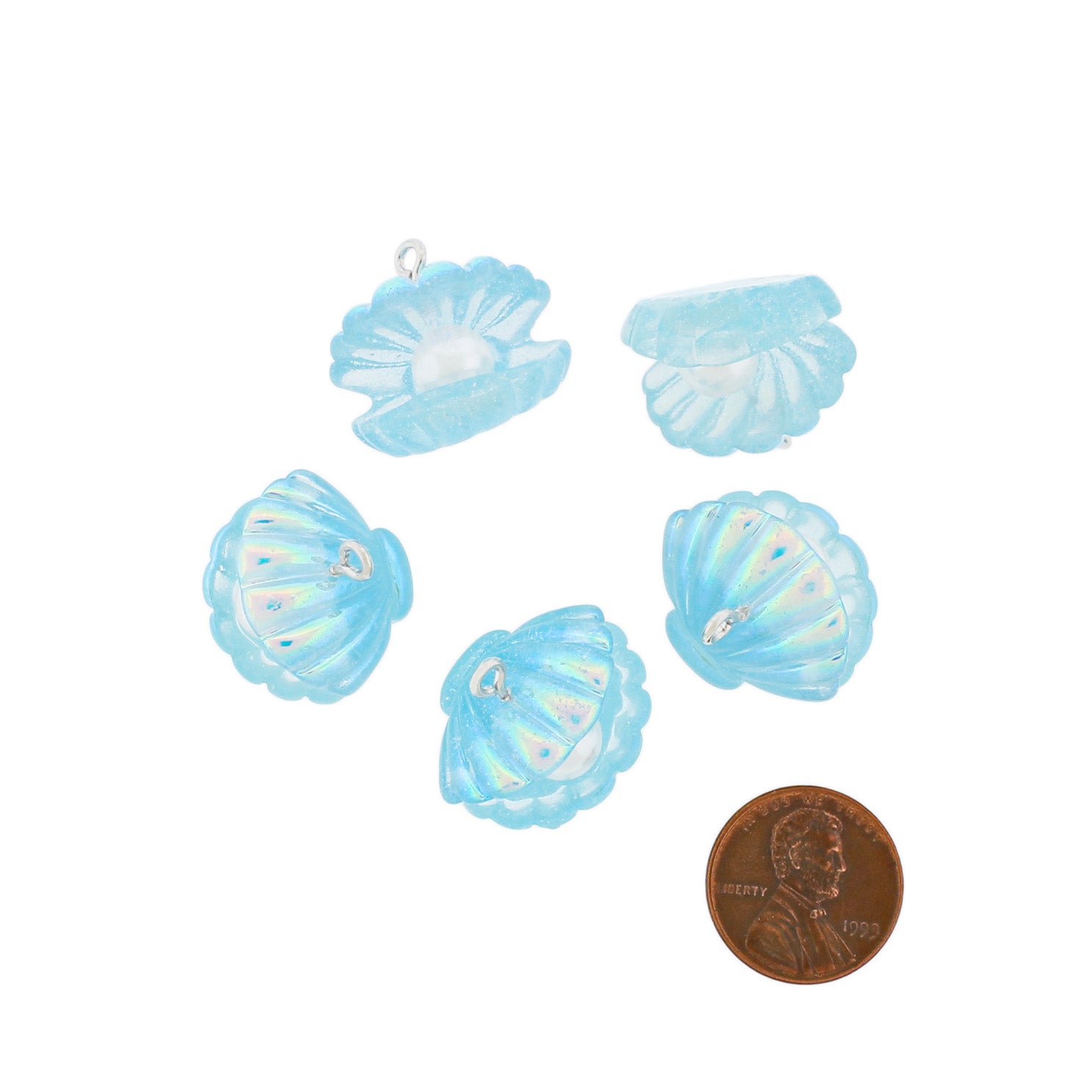 2 Seashell Resin Charms with Imitation Pearl - K624