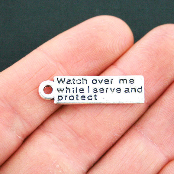 2 Servir et protéger les breloques argentées antiques 2 faces - SC5397