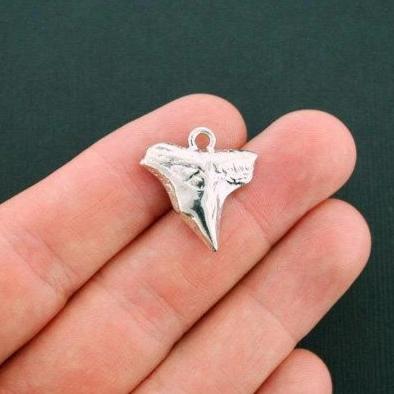 2 Shark Tooth Antique Silver Tone Charms 2 Sided - SC5921