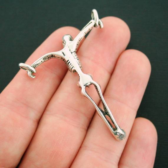 2 Skeleton Connector Antique Silver Tone Charms 3D - SC6207
