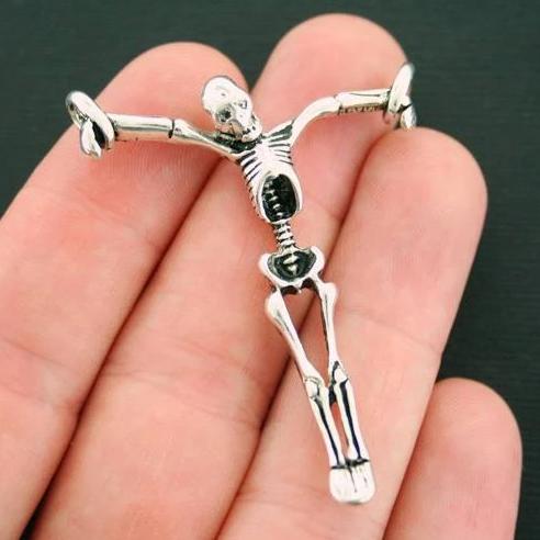 2 Skeleton Connector Antique Silver Tone Charms 3D - SC6207