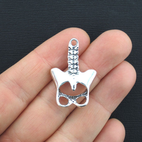 2 Skeleton Pelvis Antique Silver Tone Charms 3D - SC3393