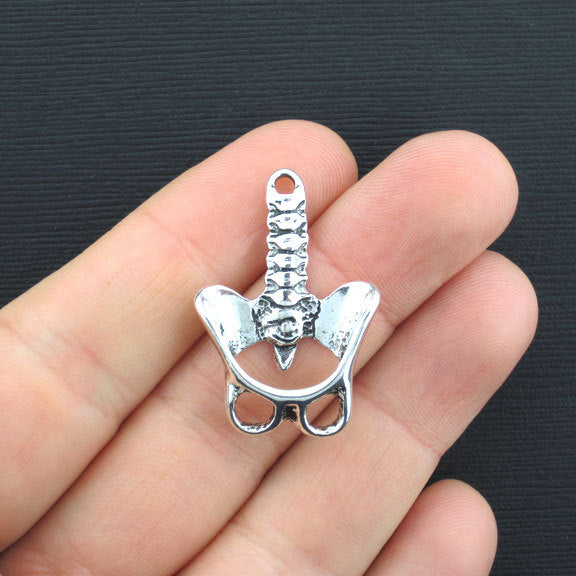 2 Skeleton Pelvis Antique Silver Tone Charms 3D - SC3393