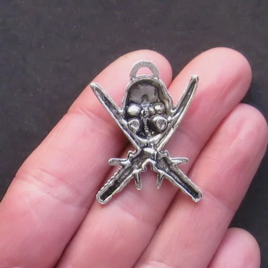 2 Skull Antique Silver Tone Charms - SC873