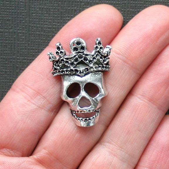 2 Skull Crown Antique Silver Tone Charms 3D - SC2682