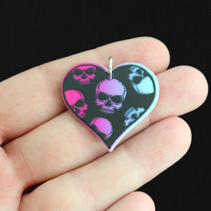 2 Skull Heart Acrylic Charms 2 Sided - K672
