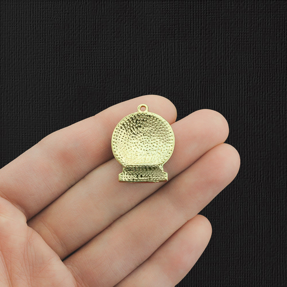 2 Snow Globe Penguin Gold Tone Enamel Charms - E1114