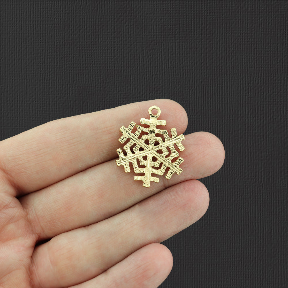 2 breloques ton or flocon de neige avec strass incrustés - GC1036