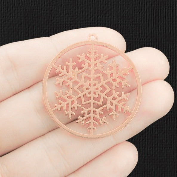2 Snowflake Rose Gold Tone Charms 2 Sided - GC617